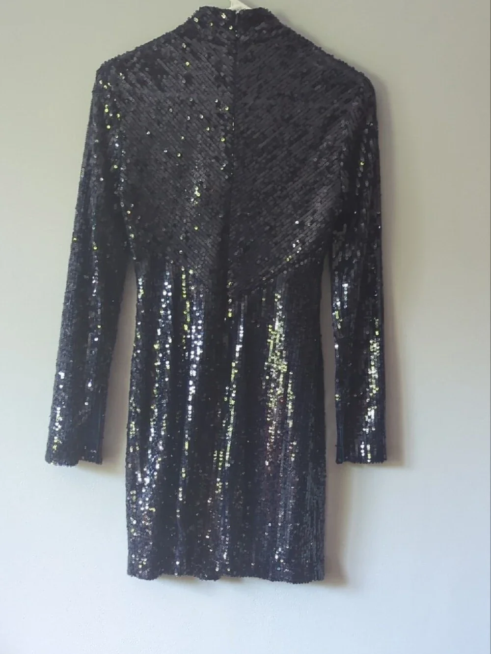 STAUD Black Blue Sequin Long-Sleeve Mini Dress - Picture 8 of 8